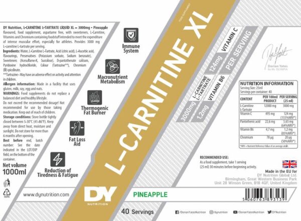 Dorian Yates L-Carnitine XL 1000ml PINEAPPLE - Image 2