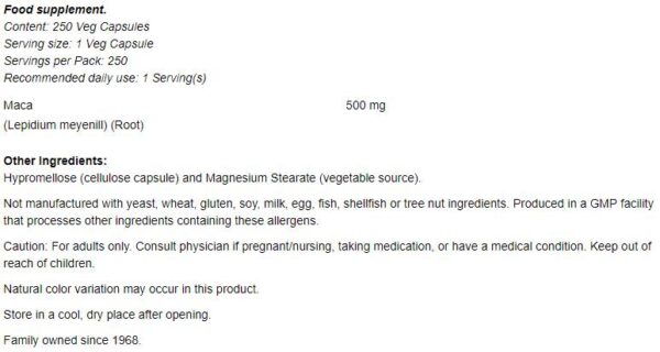 NOW Foods, Maca, 500 mg, 250 Veg Capsules - Image 2