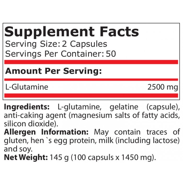 PURE NUTRITION L- GLUTAMINE 1000mg 100tabs - Image 2